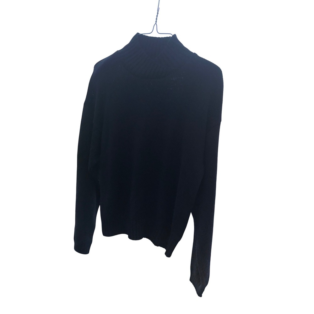 Wainscott Womens Black Mock Neck Cotton Knit Sweater Small Long Sleeve Ribbed Y